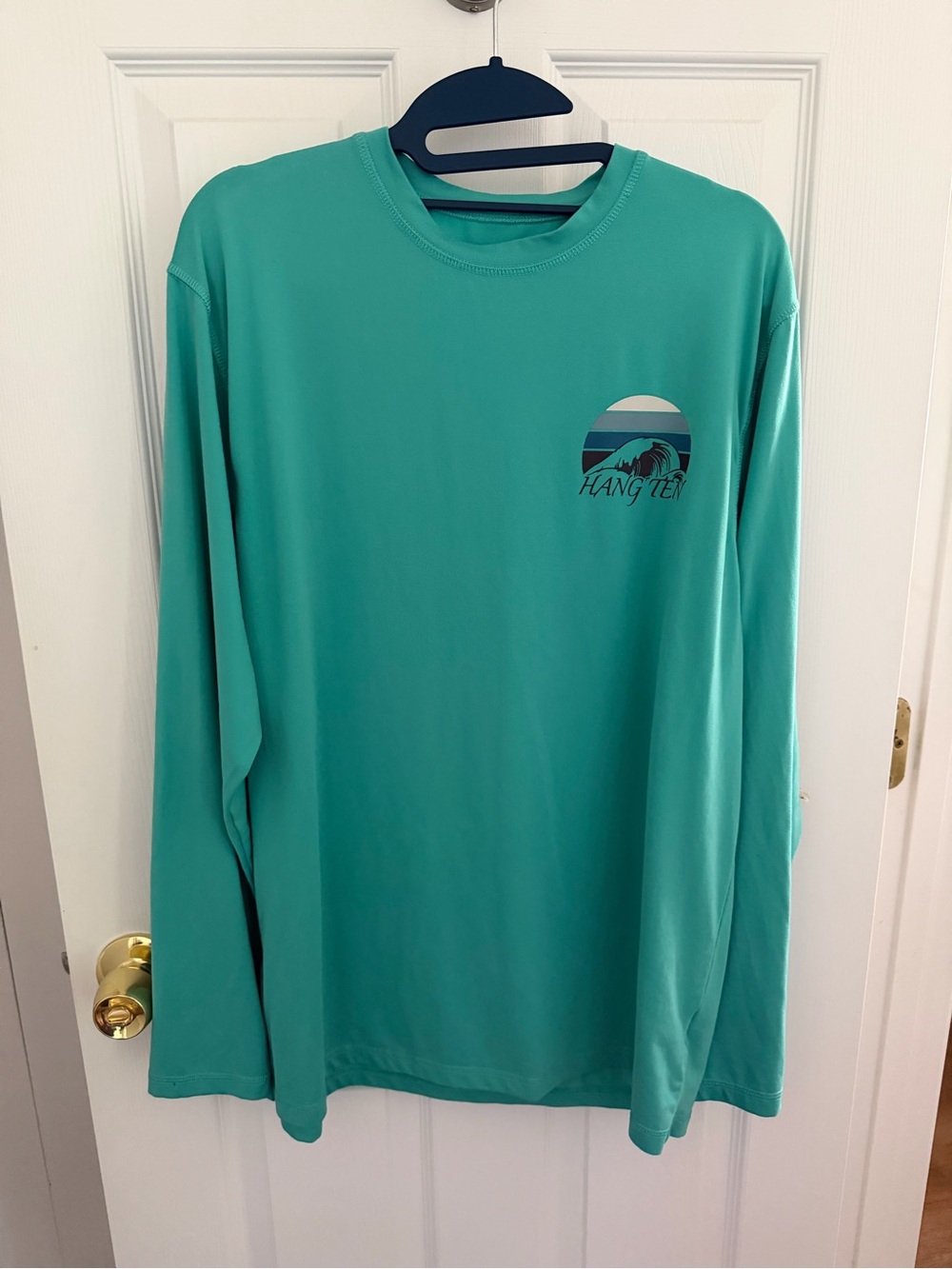 Men's Hang Ten Teal Blue Green Long Sleeve Sun Shirt Size Medium